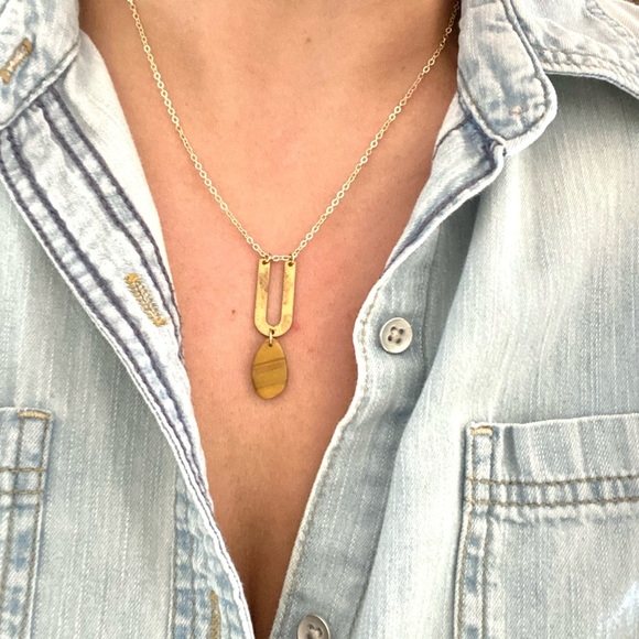 Handmade/Hand crafted polymer clay pendant with brass charm necklace - Picture 5 of 5